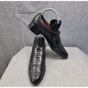 Vintage Salvatore Ferragamo Medallion Cap-Toe Oxford Shoes Black Leather 9.5 B
